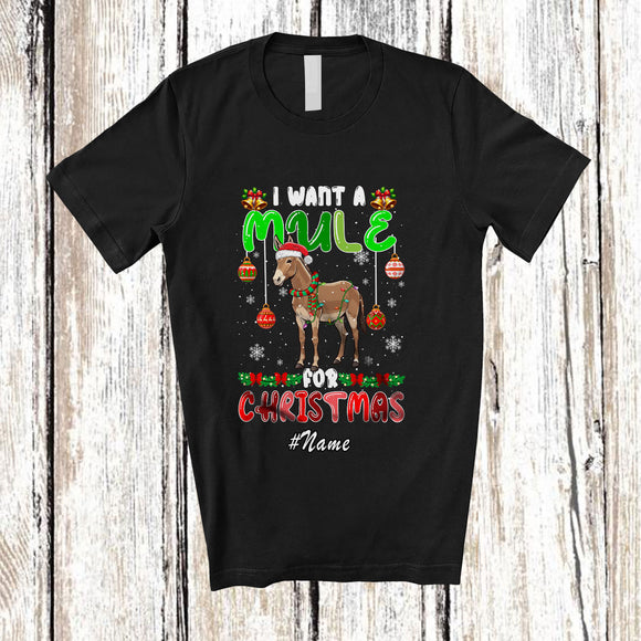 MacnyStore - Personalized Custom Name I Want A Mule For Christmas; Lovely Santa Animal Farmer T-Shirt