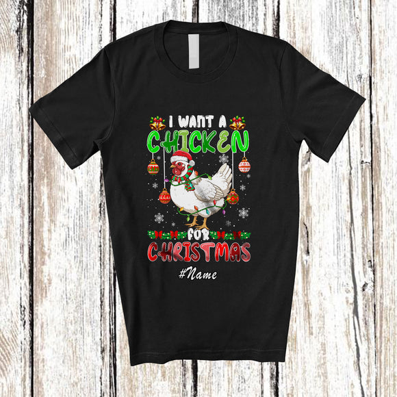MacnyStore - Personalized Custom Name I Want A Chicken For Christmas; Lovely Santa Animal Farmer T-Shirt