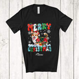 MacnyStore - Personalized Custom Name Merry Christmas; Lovely Santa Corgi Poinsettia Flowers Groovy T-Shirt