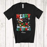 MacnyStore - Personalized Custom Name Merry Christmas; Lovely Santa Dachshund Poinsettia Flowers Groovy T-Shirt