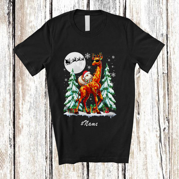 MacnyStore - Personalized Custom Name Guinea Pig Riding Giraffe Reindeer; Fantastic Christmas Trees Animal T-Shirt