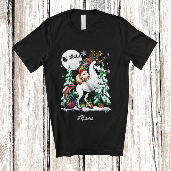 MacnyStore - Personalized Custom Name Guinea Pig Riding Unicorn Reindeer; Fantastic Christmas Trees Animal T-Shirt
