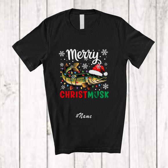 MacnyStore - Personalized Custom Name Merry Christmusk; Humorous Christmas Santa Musky Fisherman T-Shirt