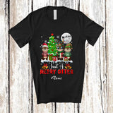 MacnyStore - Personalized Custom Name Just A Merry Otter; Lovely Christmas Three Santa Elf Otter X-mas Tree T-Shirt
