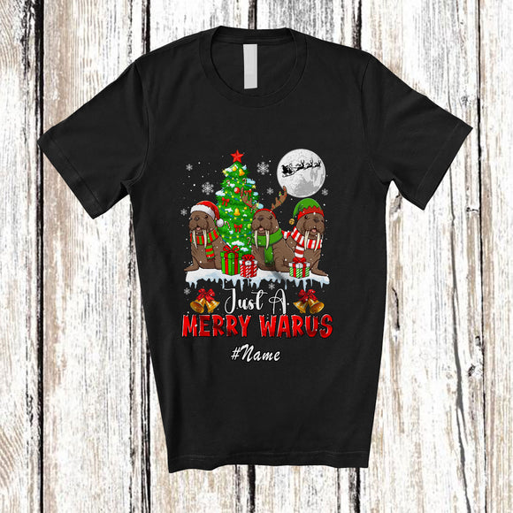 MacnyStore - Personalized Custom Name Just A Merry Warus; Lovely Christmas Three Santa Elf Warus X-mas Tree T-Shirt