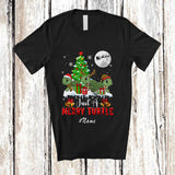 MacnyStore - Personalized Custom Name Just A Merry Turtle; Lovely Christmas Three Santa Elf Turtle X-mas Tree T-Shirt