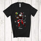 MacnyStore - Personalized Custom Name Black African Santa Playing Volleyball; Joyful Christmas Afro Player T-Shirt