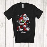 MacnyStore - Personalized Custom Name Black African Santa Playing Bowling; Joyful Christmas Afro Player T-Shirt