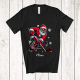 MacnyStore - Personalized Custom Name Black African Santa Playing Ice Hockey; Joyful Christmas Afro Player T-Shirt