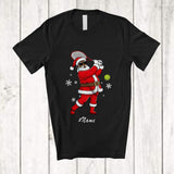 MacnyStore - Personalized Custom Name Black African Santa Playing Tennis; Joyful Christmas Afro Player T-Shirt