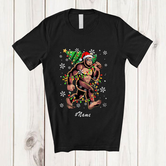 MacnyStore - Personalized Custom Name Santa Bigfoot Stolen Christmas Tree; Humorous Christmas Lights T-Shirt