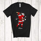 MacnyStore - Personalized Custom Name Black African Santa Playing Baseball; Joyful Christmas Afro Player T-Shirt