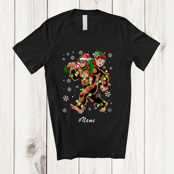 MacnyStore - Personalized Custom Name Santa Bigfoot Stolen Elf; Humorous Christmas Lights Family T-Shirt