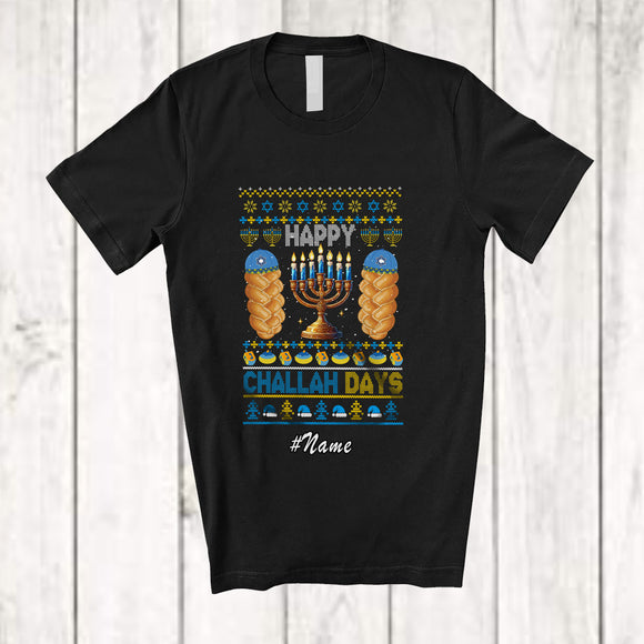 MacnyStore - Personalized Custom Name Happy Challah Days; Amazing Hanukkah Lights Sweater; Family Group T-Shirt