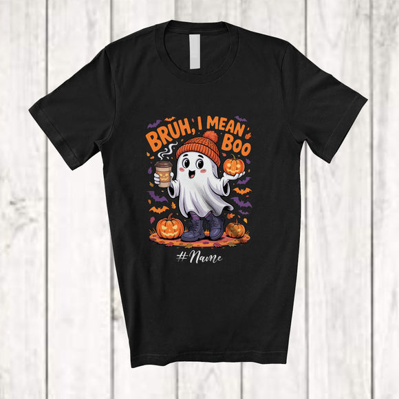 MacnyStore - Personalized Custom Name Bruh I Mean Boo; Adorable Halloween Boo Ghost Drink Coffee; Family T-Shirt