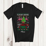 MacnyStore - Personalized Custom Name Flockin' Around The Christmas Tree; Joyful X-mas Sweater Flamingo T-Shirt