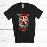 MacnyStore - Personalized Custom Name Feeling Christmas In The Bones; Joyful X-mas Lights Skeleton Rib X-Ray T-Shirt