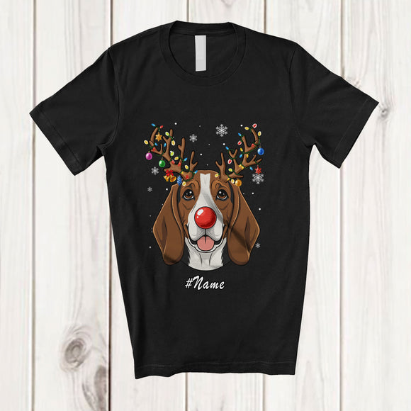 MacnyStore - Personalized Custom Name Reindeer Beagle Face; Lovely Christmas Ornaments Lights T-Shirt