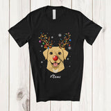 MacnyStore - Personalized Custom Name Reindeer Labrador Retriever Face; Lovely Christmas Ornaments Lights T-Shirt