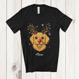 MacnyStore - Personalized Custom Name Reindeer Golden Retriever Face; Lovely Christmas Ornaments Lights T-Shirt