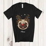 MacnyStore - Personalized Custom Name Reindeer Pug Face; Lovely Christmas Ornaments Lights T-Shirt
