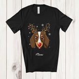 MacnyStore - Personalized Custom Name Reindeer Dachshund Face; Lovely Christmas Ornaments Lights T-Shirt