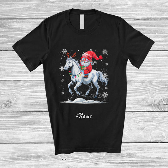 MacnyStore - Personalized Custom Name Gnome Riding Horse Reindeer; Lovely Christmas Light Farmer T-Shirt