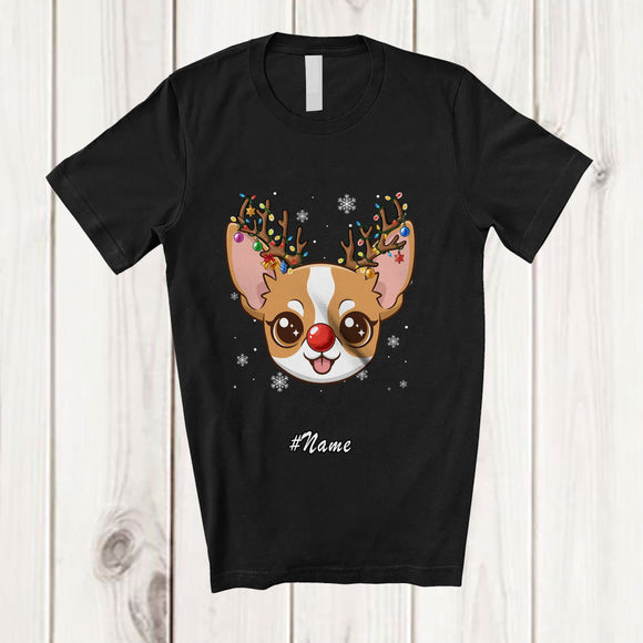 MacnyStore - Personalized Custom Name Reindeer Chihuahua Face; Lovely Christmas Ornaments Lights T-Shirt