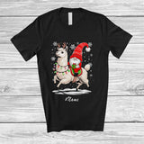MacnyStore - Personalized Custom Name Gnome Riding Llama Reindeer; Lovely Christmas Light Animal T-Shirt