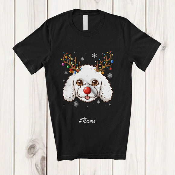 MacnyStore - Personalized Custom Name Reindeer Poodle Face; Lovely Christmas Ornaments Lights T-Shirt