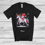 MacnyStore - Personalized Custom Name Gnome Riding Unicorn Reindeer; Lovely Christmas Light Group T-Shirt