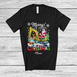 MacnyStore - Personalized Custom Name Merry Christmas; Joyful Santa Reindeer Riding Excavator Driver T-Shirt