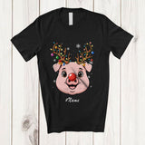 MacnyStore - Personalized Custom Name Reindeer Pig Face; Lovely Christmas Ornaments Lights Farmer T-Shirt