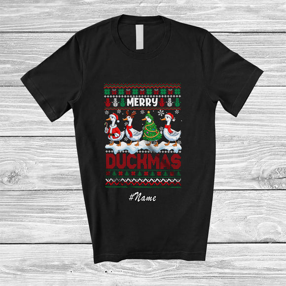 MacnyStore - Personalized Custom Name Merry Duckmas; Humorous Christmas Sweater Duck Farm Farmer T-Shirt