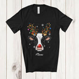 MacnyStore - Personalized Custom Name Reindeer Cow Face; Lovely Christmas Ornaments Lights Farmer T-Shirt