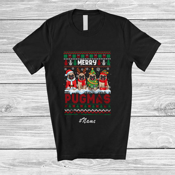MacnyStore - Personalized Custom Name Merry Pugmas; Humorous Christmas Sweater Pug Owner Lover T-Shirt