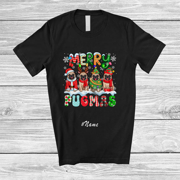 MacnyStore - Personalized Custom Name Merry Pugmas; Humorous Christmas Pug Owner Lover T-Shirt