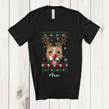 MacnyStore - Personalized Custom Name Christmas Reindeer Pit Bull Face; Lovely Sweater Ornaments Lights T-Shirt