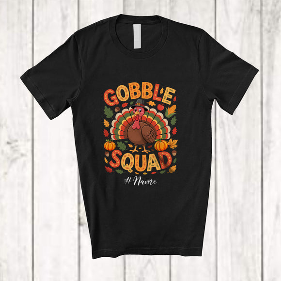 MacnyStore - Personalized Custom Name Gobble Squad; Amazing Thanksgiving Fall Turkey; Women Family T-Shirt