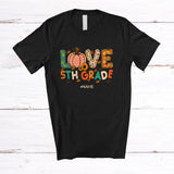 MacnyStore - Personalized LOVE 5th Grade; Happy Thanksgiving Plaid Fall Leaves; Custom Name Student Teacher T-Shirt