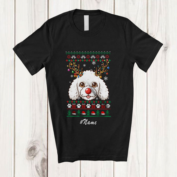 MacnyStore - Personalized Custom Name Christmas Reindeer Poodle Face; Lovely Sweater Lights Farmer T-Shirt