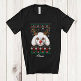MacnyStore - Personalized Custom Name Christmas Reindeer Poodle Face; Lovely Sweater Lights Farmer T-Shirt
