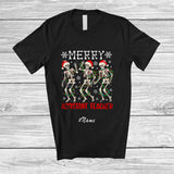 MacnyStore - Personalized Custom Name Merry Assistant Teacher; Joyful Christmas Three Santa Dancing T-Shirt