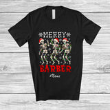 MacnyStore - Personalized Custom Name Merry Barber; Joyful Christmas Lights Three Santa Dancing T-Shirt