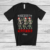 MacnyStore - Personalized Custom Name Merry Bartender; Joyful Christmas Lights Three Santa Dancing T-Shirt