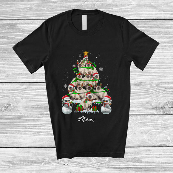 MacnyStore - Personalized Custom Name Birman Christmas Tree Snowman; Lovely X-mas Lights Family T-Shirt