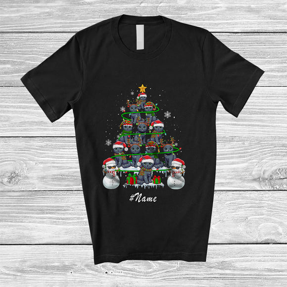 MacnyStore - Personalized Custom Name Chartreux Christmas Tree Snowman; Lovely X-mas Lights Family T-Shirt