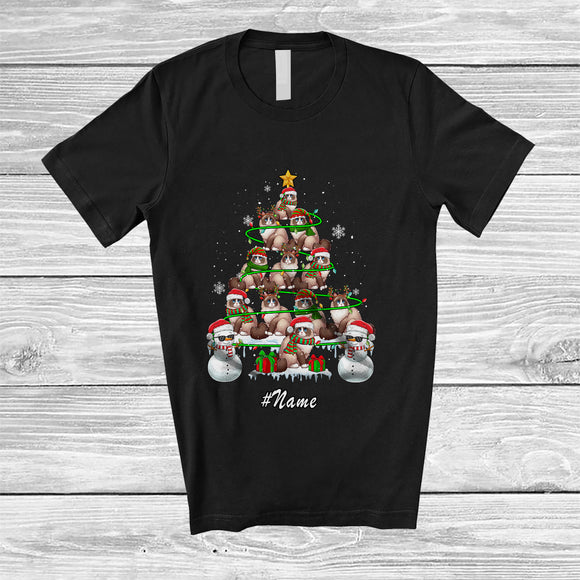 MacnyStore - Personalized Custom Name Ragdoll Christmas Tree Snowman; Lovely X-mas Lights Family T-Shirt