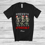 MacnyStore - Personalized Custom Name Merry Dispatcher; Joyful Christmas Lights Three Santa Dancing T-Shirt