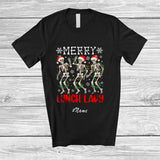 MacnyStore - Personalized Custom Name Merry Lunch Lady; Joyful Christmas Lights Three Santa Dancing T-Shirt